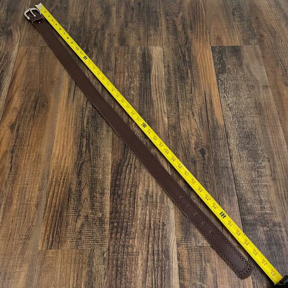 Laser Cut Belt Scallop Edge Bonded Leather Solid Brass Buckle Size Medium Brown - Picture 8 of 14